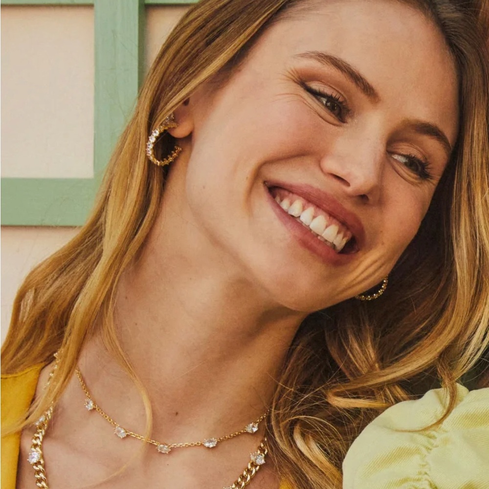 Kendra Scott Cailyn Crystal Strand Necklace in Gold & White CZ NWT - Picture 6 of 9